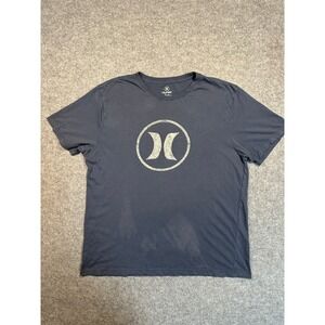 Hurley Mens XL Graphic T-Shirt Navy Blue Distressed Logo Short Sleeve Cotton